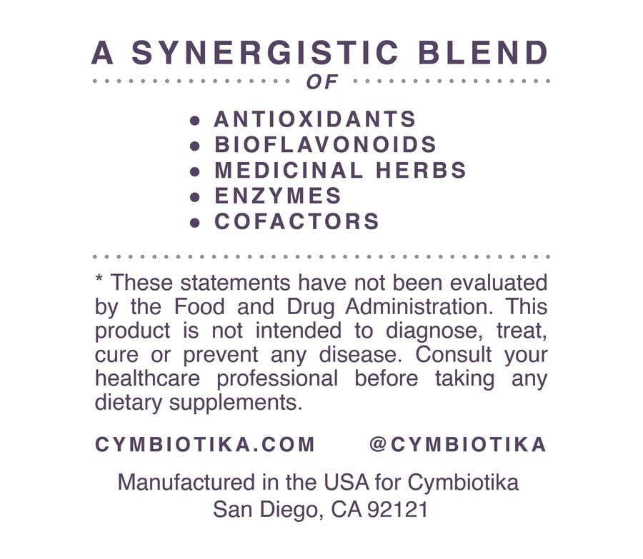 Cymbiotika allergy defense label , Met zorg samengesteld
