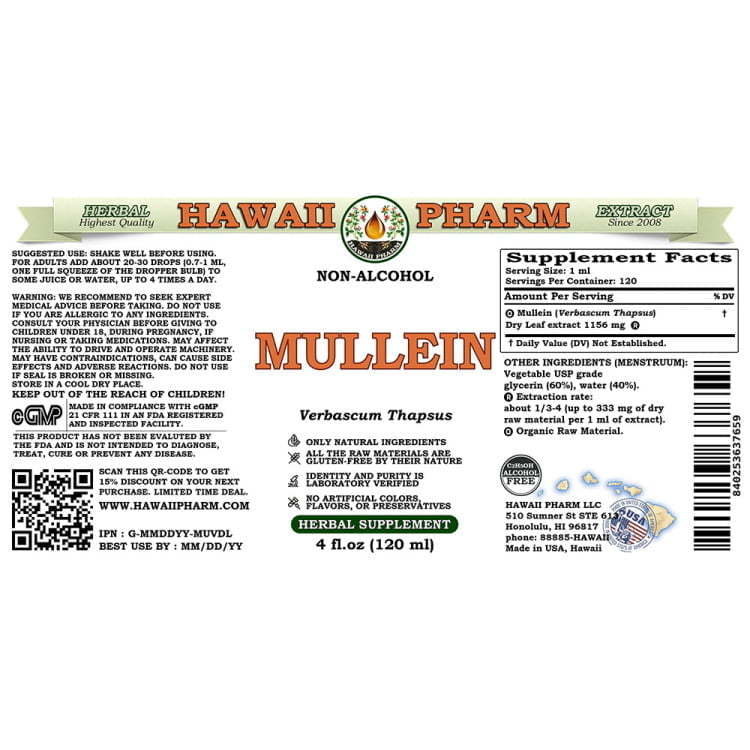 Muvdl mullein thapsus leaf pharm nonalcext 4oz label  1 , Zorgvuldig geselecteerd bij Morgen is Nu