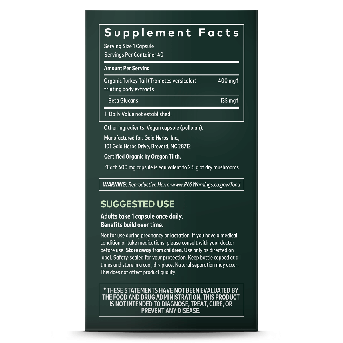 Gaia herbs turkey tail mushroom label2 , Hoogwaardige natuurlijke producten