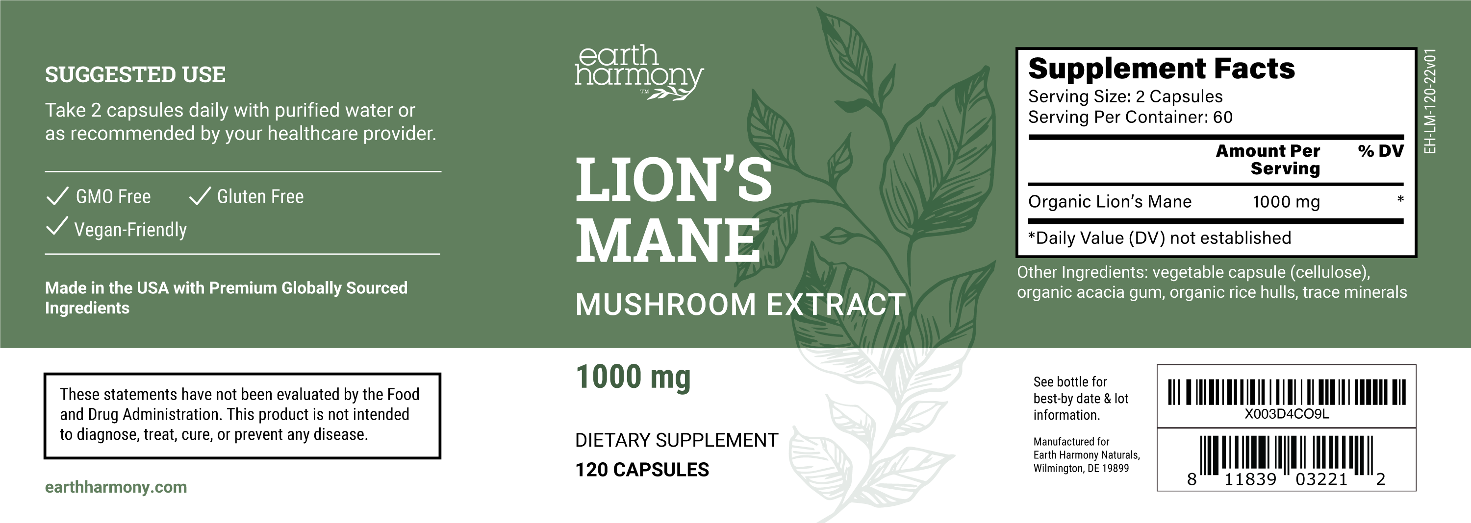 Lions mane label , Met zorg samengesteld