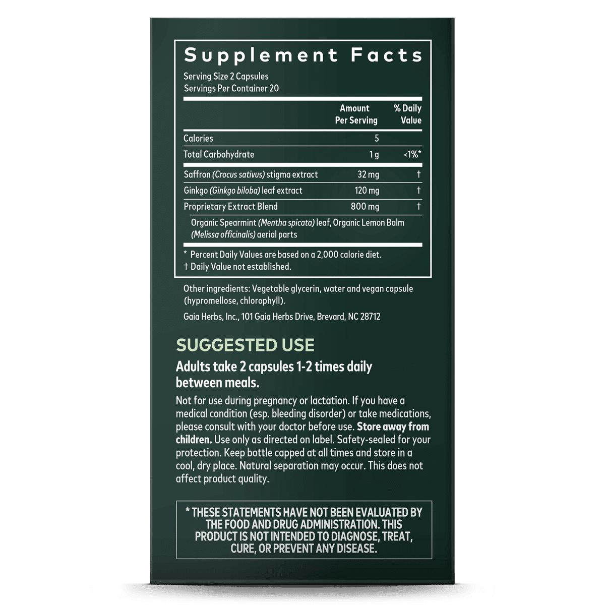 Gaia Herbs Nootropic Focus label