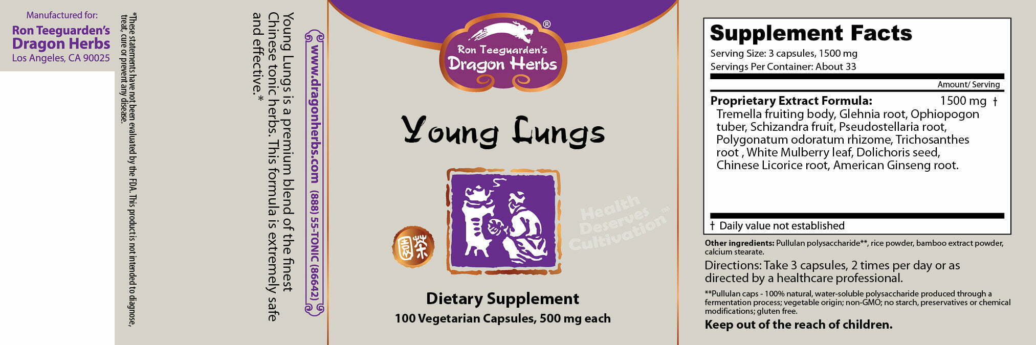 Dragonherbs young lungs label , Kwaliteit en puurheid gegarandeerd