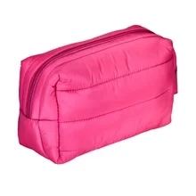 Puffer dopp bag living libations roze voorkant , Met zorg samengesteld