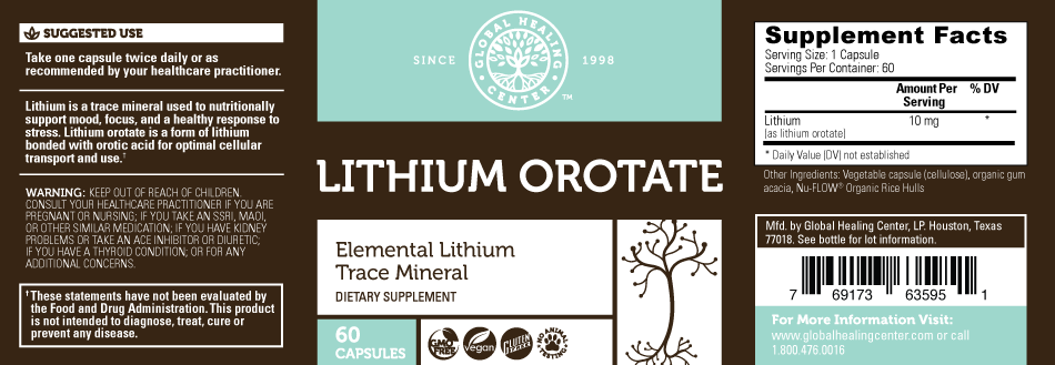 Lithium orotate label global healing center , Kwaliteit en puurheid gegarandeerd