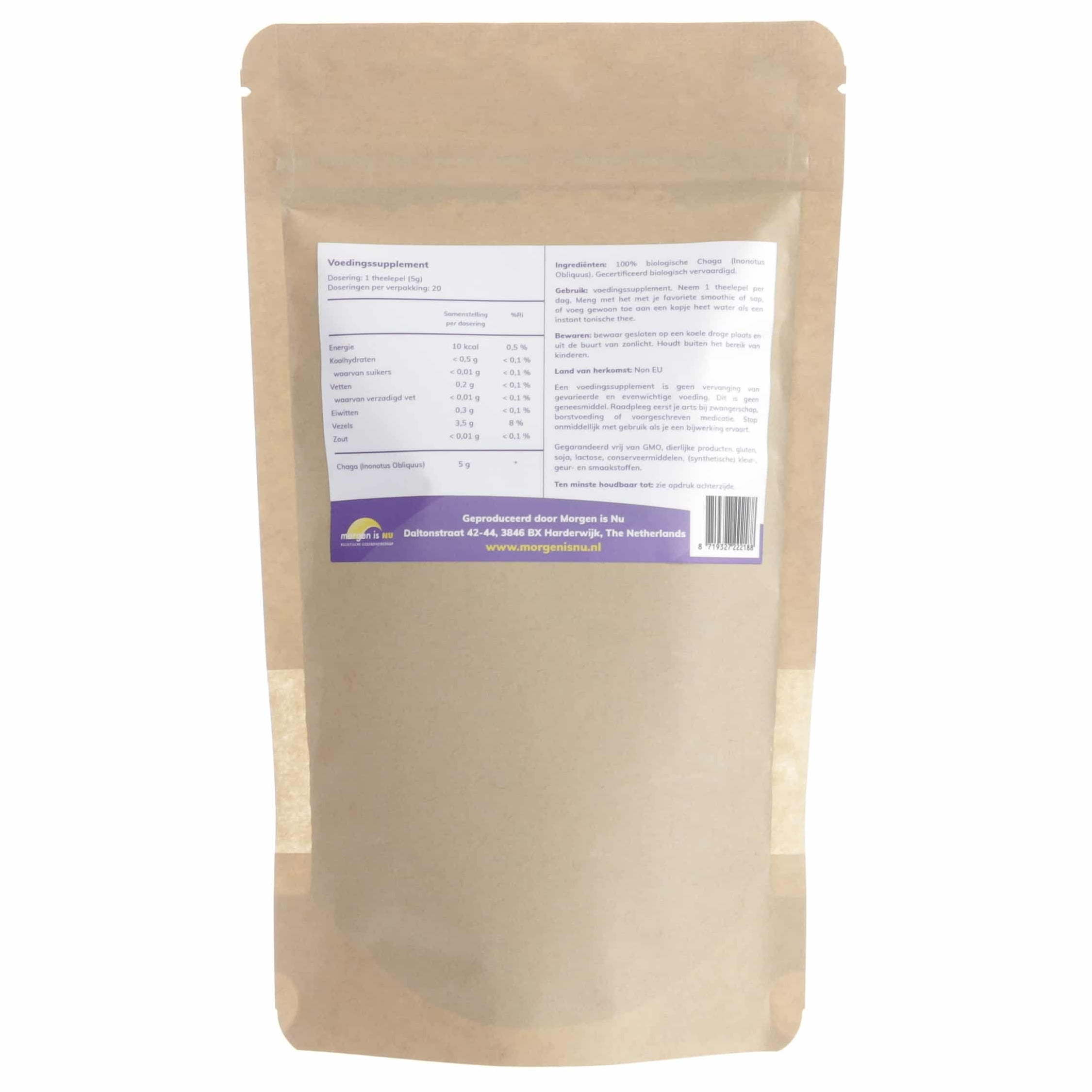 Chaga poeder label - Morgen is Nu