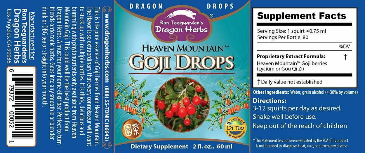 Heaven mountain goji drops label , Puur & zorgvuldig gekozen