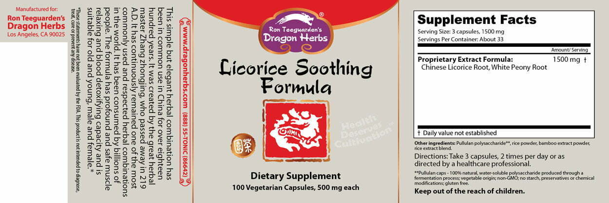 Dragon herbs licorice soothing formula label , Kwaliteit en puurheid gegarandeerd