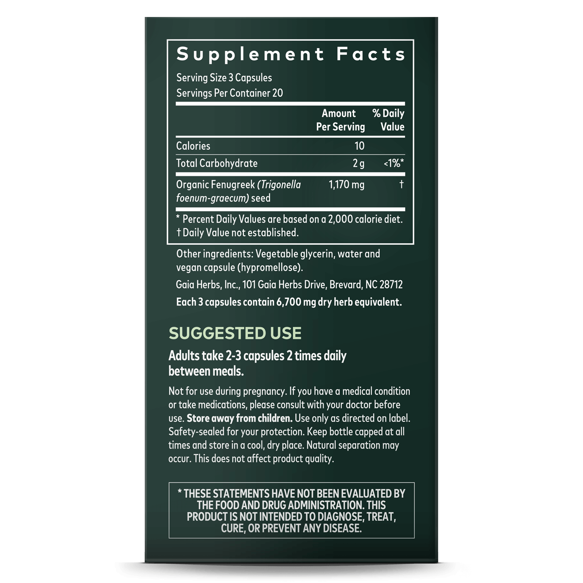 Gaia Herbs Fenugreek Seed label