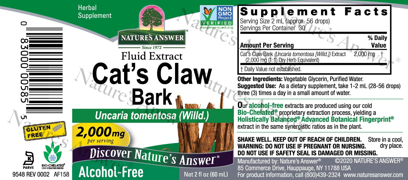 Natures Answer Cats Claw Bark label