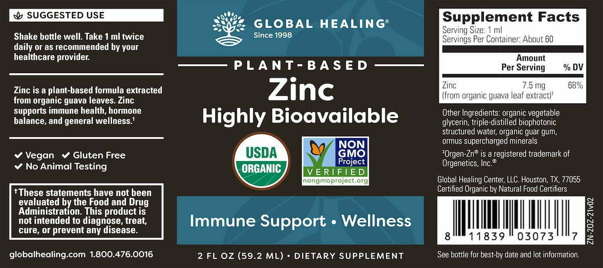 Global Healing Zinc label
